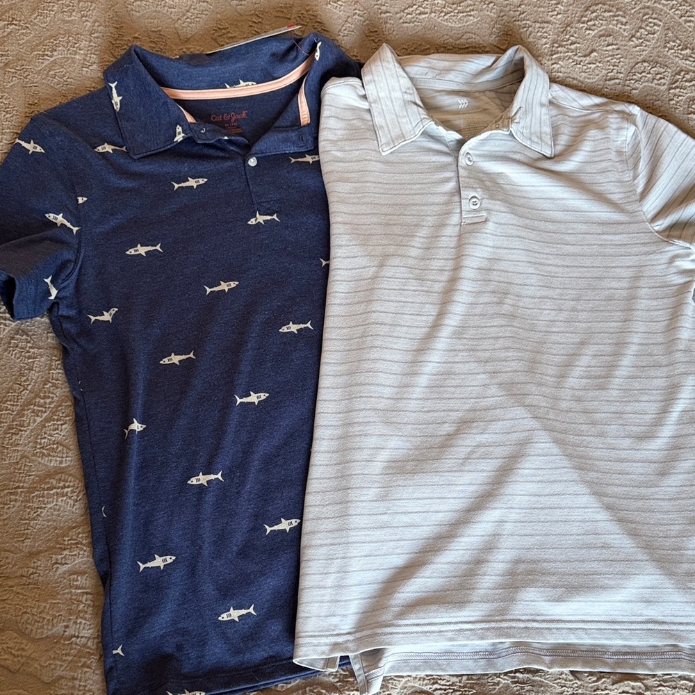Cat & Jack Kids Polo Set - Navy Shark Print NWT and Light Gray Stripes